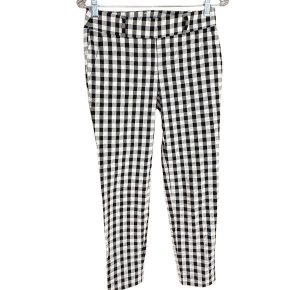 Loft Marisa Strait Black & White Check Gingham Pattern Cotton Pants Size 00P - Picture 1 of 9